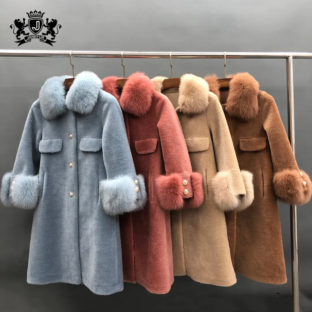 Fluffy Fox Fur Collar women coat Warm Luxury Outerwear Fashion Lady Long Sleeves Winter Coat New Shearling coat for women