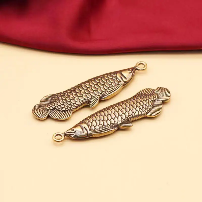 Wholesale Decoration Creative Design Brass Ornament Golden Dragon Fish Vintage Animal Jewelry Brass Charm Pendants