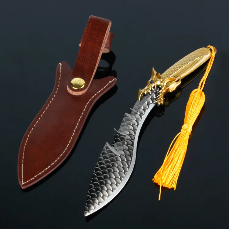 Wholesale custom luxury gift or collection flood dragon Nepal knife model of Cross Fire with leather cover metal craft model