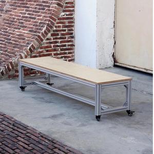 Banco Comercial Moderno Largo sin Respaldo para Área de Descanso, Banco Largo de Aluminio y Madera de Abedul para Cafetería - Product Image 2