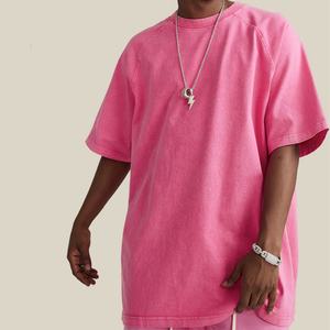 T-shirt vieilli vintage streetwear décontracté uni à manches courtes oversize 100% coton délavé à l'acide avec ourlet fendu Printemps-Été - Product Image 6