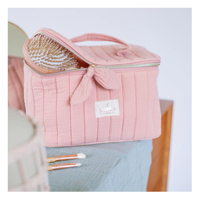 Sac de rangement multifonctionnel pour le maquillage Grand étui de beauté matelassé élégant Sac de toilette en pur coton fait à la main.