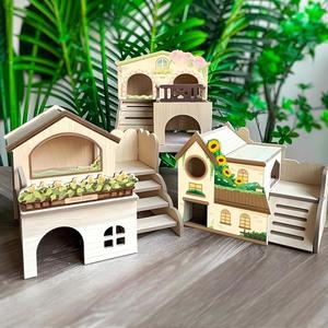Kit d'aménagement paysager pour <span class=keywords><strong>cage</strong></span> en bois pour petits animaux (hamsters) - Multifonctionnel, facile à nettoyer, cachette, maison, jouets interactifs, grimpe - Product Image 6