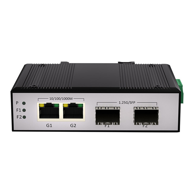 Industrial Gigabit 2 Port POE RJ45 and 2 Fiber Optical SFP DIN-Rail DC12-57V Unmanaged Ethernet Network Switch