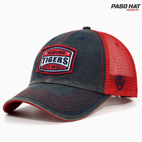 Gorra Trucker de Malla Desgastada de 5 Paneles con Logotipo Personalizado, Gorra de Béisbol Vintage de Lona Bordada con Cierre a Presión
