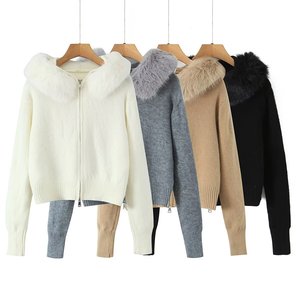 SHENZHU Suéter Cárdigan con <span class=keywords><strong>Cuello</strong></span> de Piel Sintética para Mujer, Moda 2025, Cierre de Cremallera, Manga Larga, Estilo Vintage, Prenda Exterior Chic - Product Image 1