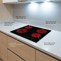 Kontrol Sentuh Sensor 6400W 4 Tungku Kompor Listrik Built-in dengan Permukaan Kaca Keramik Halus dan Pelindung Panas untuk Dapur Rumah