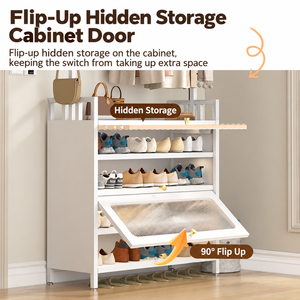 Zapatero con puerta abatible y perchero, organizador de almacenamiento para pasillo, mueble independiente para entrada, para exhibir zapatos, sombreros y bolsos - Product Image 4