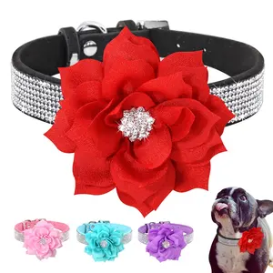 Beirui bán buôn Rhinestone với hoa trang trí bền có thể điều chỉnh mềm mại thoải mái không kéo Flamingo phong cách Pet Dog cổ áo