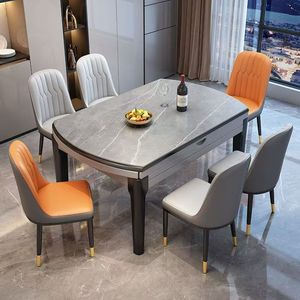 Ensemble de <span class=keywords><strong>table</strong></span> et chaises de salle à manger rondes en <span class=keywords><strong>marbre</strong></span> moderne, <span class=keywords><strong>extensible</strong></span>, 6 places, pour appartement, villa, hôtel - Product Image 3