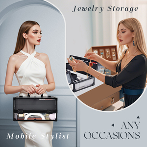 Clear Acrylic <b>Makeup</b> Train Case Aluminum Frame Portable Artist Cosmetic Storage <b>Box</b> with Foldable Trays Travel Nail Organizer - Product Image 5