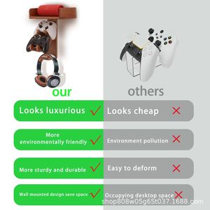 Wooden Wall Mounted <b>Storage</b> <b>Rack</b> Game Controller Holder Headphone Stand Solid <b>Wood</b> 3 Tier Punch Free Lacquered Finish - Product Image 5