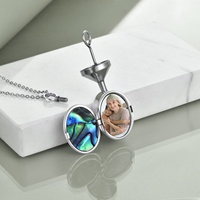 Bijoux de crémation Vintage personnalisé en argent Sterling coquille d'ormeau ovale cercle tournesol Photo urne collier