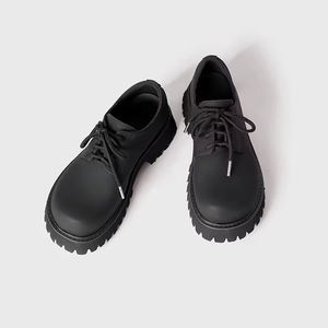 Chaussures Derby en Cuir Oxford Rétro Britanniques Montantes pour Hommes, Tête Ronde, Fini Mat Senior, Design Grande Tête, Noir - Product Image 6