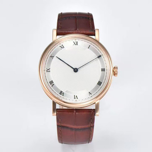 Reloj de Hombre de Estilo Nuevo, Exquisito, Automático, Ultrafino, con Cristal de Zafiro, Manecillas Negras, Caja Dorada, Esfera Blanca Guilloché y Correa de Cuero Marrón - Product Image 1