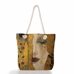 Bolsa de Lona de Gran Capacidad con Cierre de Cremallera y Dos Asas, Estampado de Personajes de Gustav <span class=keywords><strong>Klimt</strong></span>, de Algodón y Lino - Product Image 1
