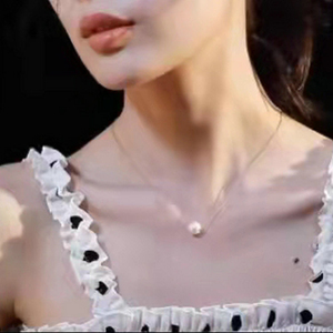 Collar de perlas de acero inoxidable de 14K, cadena de oro sencilla, joyería delicada, colgante de perla individual, regalo bonito para niña - Product Image 6