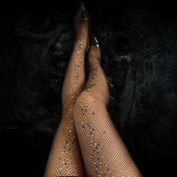 Rhinestone Fishnet Pantyhose for Women, Black Nylon Tights