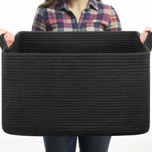 Grand panier de rangement en corde de coton tressée pour chambre à coucher, panier pliable en corde de coton avec poignée, vente en gros directe usine - Product Image 1