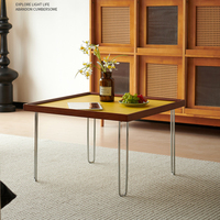 Table basse d'appoint Yule Square Bauhaus Nordic Vintage en acier inoxydable et bois avec étagère, mobilier pour la maison