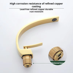 Rubinetto da Bagno a Cascata Curvo Placcato Oro, <span class=keywords><strong>Miscelatore</strong></span> Monocomando Caldo/Freddo con Valvola in Ceramica per <span class=keywords><strong>Lavabo</strong></span> - Product Image 3
