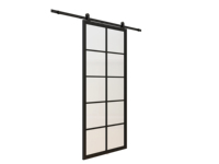 Porte en verre moderne de 36x84 pouces avec cadre en métal et quincaillerie coulissante montée sur le dessus pour la décoration intérieure de la chambre à coucher