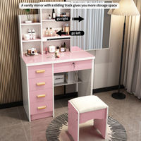 Meilleure vente : Coiffeuse rose avec miroir LED, tiroirs en bois massif et grand espace de rangement – Table de maquillage minimaliste pour chambre et suite