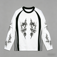 T-shirt à manches longues pour homme personnalisé, imprimé graphique gothique délavé, rayé noir et blanc, col rond oversize style streetwear