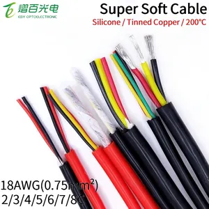 Cable de cobre 18AWG, funda de goma de silicona supersuave, 2, 3, 4, 5, 6, 7, 8 núcleos, Cable de alimentación Flexible de alta temperatura