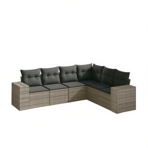 6 Piece Garden <b>Sofa</b> Set Gray Pe <b>Rattan</b> Adjustable Feet Outdoor Furniture Contemporary Design - Product Image 1