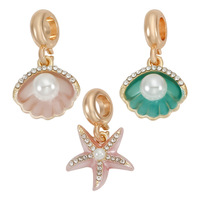 Breloques pendantes émail coquillage étoile de mer plaqué or, imitation perle, pour bracelet et collier DIY, thème océan plage