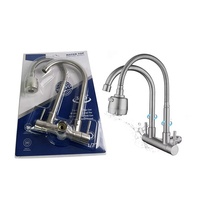 Robinet de cuisine monocommande en acier inoxydable, double poignée, double sortie, finition chromée polie, montage sur plan, design contemporain