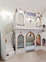 Lit superposé de princesse de style européen avec base secrète pour chambre de garçons, lit à deux étages avec escalier en colimaçon