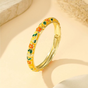 Fashion <b>Sweet</b> Colorful Oil Drop <b>Flowers</b> Leaves Vines Bracelet Retro Chinese <b>Flower</b> Enamel Open Ended Bracelet Jewelry - Product Image 3