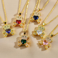 Collier avec pendentif en forme d'ours en cristal de diamant brillant plaqué or, bijoux de mode en gros, collier avec pendentif en forme d'ours pour femmes