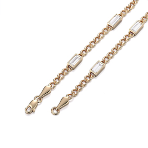 Pulsera de oro macizo de 18 quilates con diamantes cultivados en laboratorio de Provenza, diseño clásico para mujer, con cadena de eslabones de corte baguette, joyería para uso diario. - Product Image 3