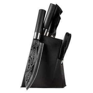 Juego de Cuchillos de Cocina de Acero Inoxidable con Recubrimiento Negro, 6 Piezas, Precio al por Mayor, con Afilador, Juego de Cuchillos de Chef Negros con Bloque - Product Image 1