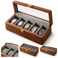 Boîte de rangement pour montres en bois massif à 5 emplacements avec intérieur en velours pour la chambre à coucher, la commode ou le comptoir