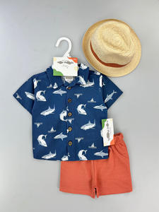 ชุดแรกชุดเสื้อผ้าลำลอง3ชิ้นสำหรับเด็กผู้ชายชุดเสื้อผ้าฝ้าย + <span class=keywords><strong>หมวก</strong></span>ถักนิตติ้งพร้อมกระดุมที่ปิด - Product Image 2