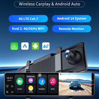 Caméra de tableau de bord 4G Android 15 double objectif 12 pouces avec rétroviseur DVR, navigation GPS, ADAS et enregistreur vidéo Full HD 1080P pour voiture