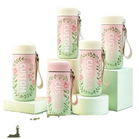 Botol Minum Termos Mini Bergaya Cina Baru, Bahan Stainless Steel 304, Motif Bunga Kartun, Portabel, Dapat Digenggam, Terisolasi