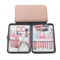 Kit de coupe-ongles professionnel pour manucure et pédicure MS-1417 - Outils de toilettage durables pour femmes, 18 pièces, pour la maison et les voyages (rose)