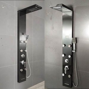 Spazzola pannelli <span class=keywords><strong>doccia</strong></span> neri <span class=keywords><strong>con</strong></span> 6 getti corpo <span class=keywords><strong>e</strong></span> pioggia pioggia in testa - Product Image 2