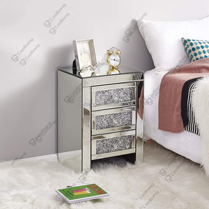 Silver High Quality Mirrored Nightstands With Crushed Diamond Bedroom Furniture