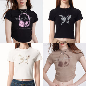 Camiseta de Mujer de Manga Corta Estilo Vintage de Alta Gama, Jersey Sólido de Alta Calidad con Logotipo, Transpirable para Verano, Venta al Por Mayor Internacional - Product Image 2