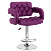 Chaise de bar moderne JOHOOFURNITURE, cuir PU violet foncé, capitonnée, pivotante, réglable, structure en acier, ergonomique, usage commercial
