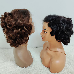28$ Promotion Letsfly 5x5 Glueless Lace Closure 12in Loose Curly Wig 100% Virgin Human Hair 10A Black <b>Brown</b> Color - Product Image 2