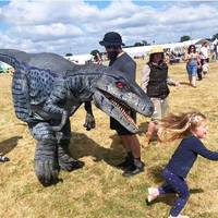 Costume de dinosaure réaliste grandeur nature léger bleu avec son de rugissement pour adultes, idéal pour les parcs d'aventure et l'utilisation scolaire
