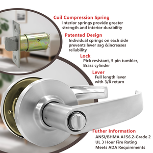 Oem Heavy Duty cửa phần cứng Lớp 2 thương mại hình trụ cửa đòn bẩy xử lý, SATIN <span class=keywords><strong>CHROME</strong></span> kết thúc Cửa Khóa ul chứng nhận - Product Image 4