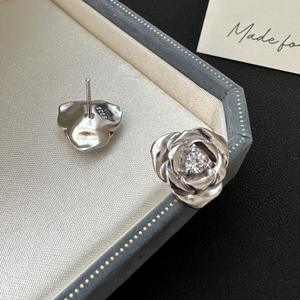 S925 Pure Silver Luxury Zircon <b>Rose</b> Stud Earrings Antique Style <b>Light</b> Jewelry-Wholesale - Product Image 5